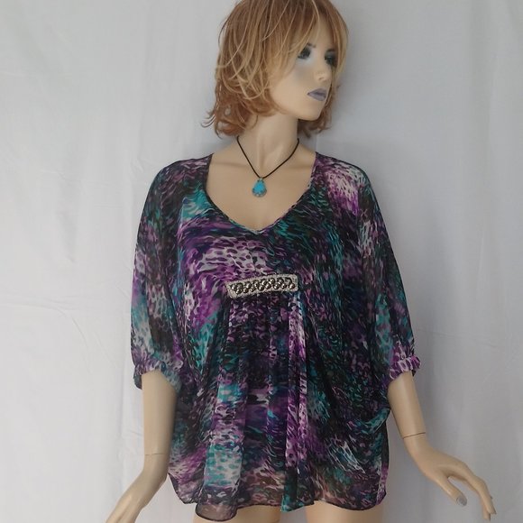 JENNIFER LOPEZ Multi Color top Blouse Sz XS CHIC! - Picture 3 of 9